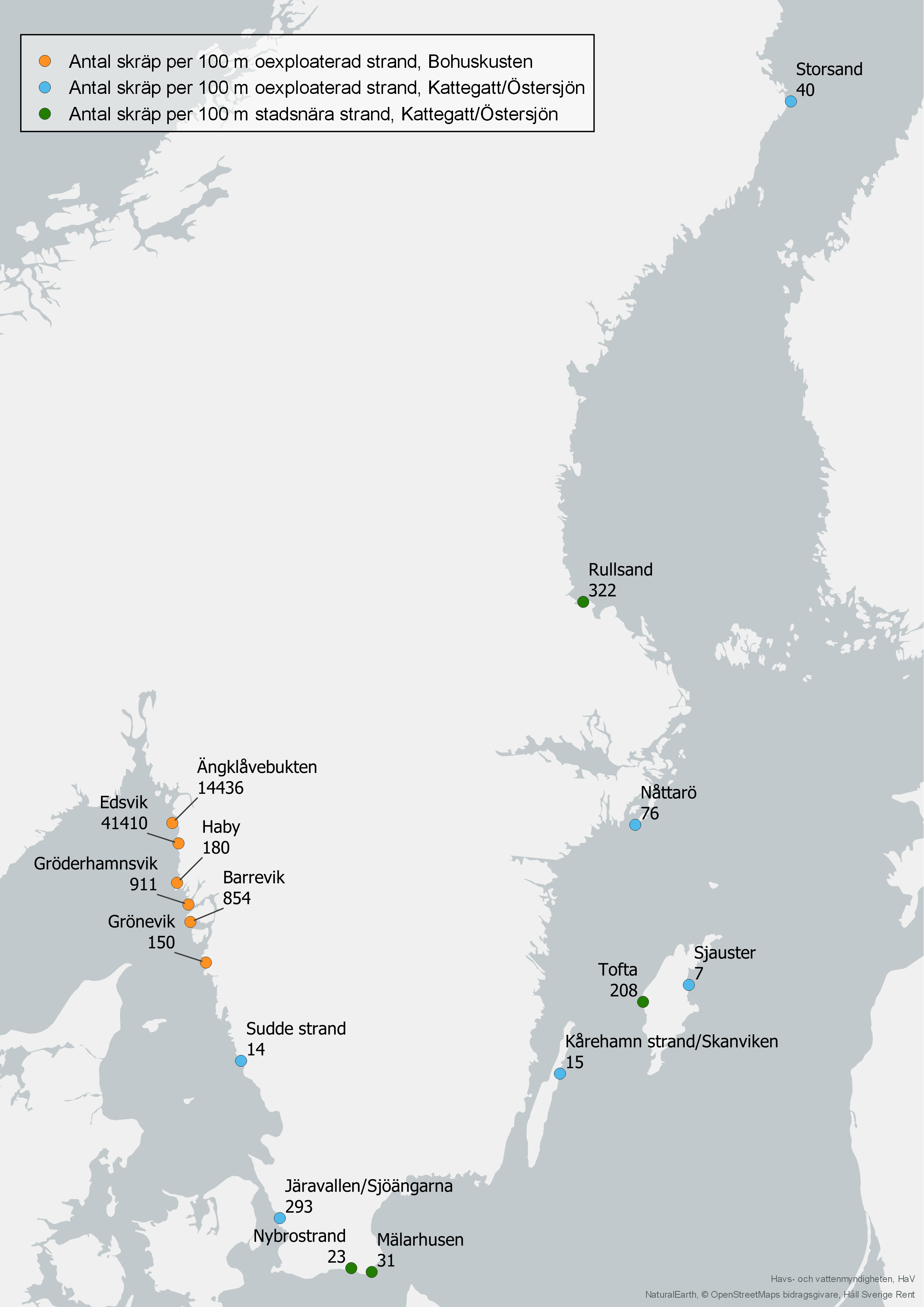 Marint skräp på stränder 2019